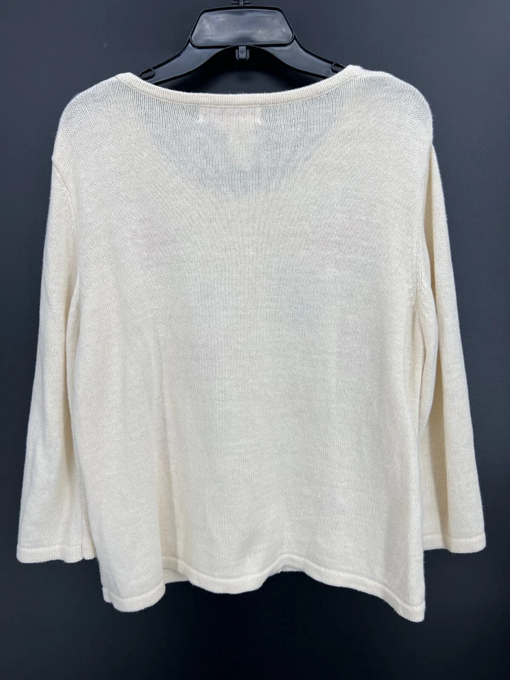 Norm Thompson开衫毛衣女式大号象牙刺绣花卉纽扣 — 第 2/4 张图片