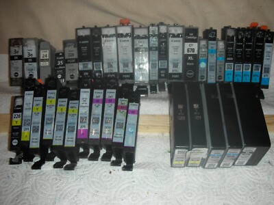 38 ASSORTED  EMPTY CANON  INK CARTRIDGES -250-270 -280 ETC. LOT # 23X-11