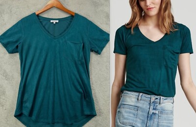 ANOTHER LOVE PHOENIX SUEDE POCKET TEE Shirt  Womens Large Green Top Short Sleeve