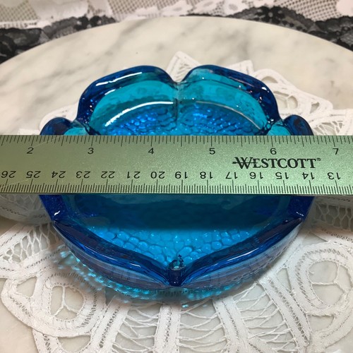 3 Vintage MCM Ashtrays- Anchor Hocking Blue Lotus Pebble Glass-Fast Ship - Picture 2 of 15