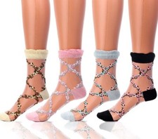 Sheer Ankle Socks 4 Pairs Mesh Lace Socks Floral See Through Socks Summer Tra...