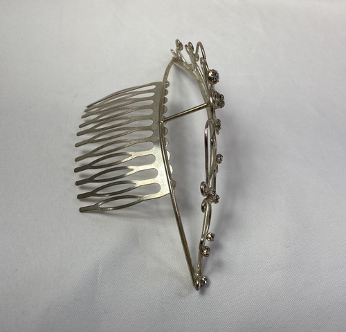 Vintage 90’s Y2K Rhinestone Tiara Silver Tone Comb Wedding Prom Bridal - Picture 4 of 11
