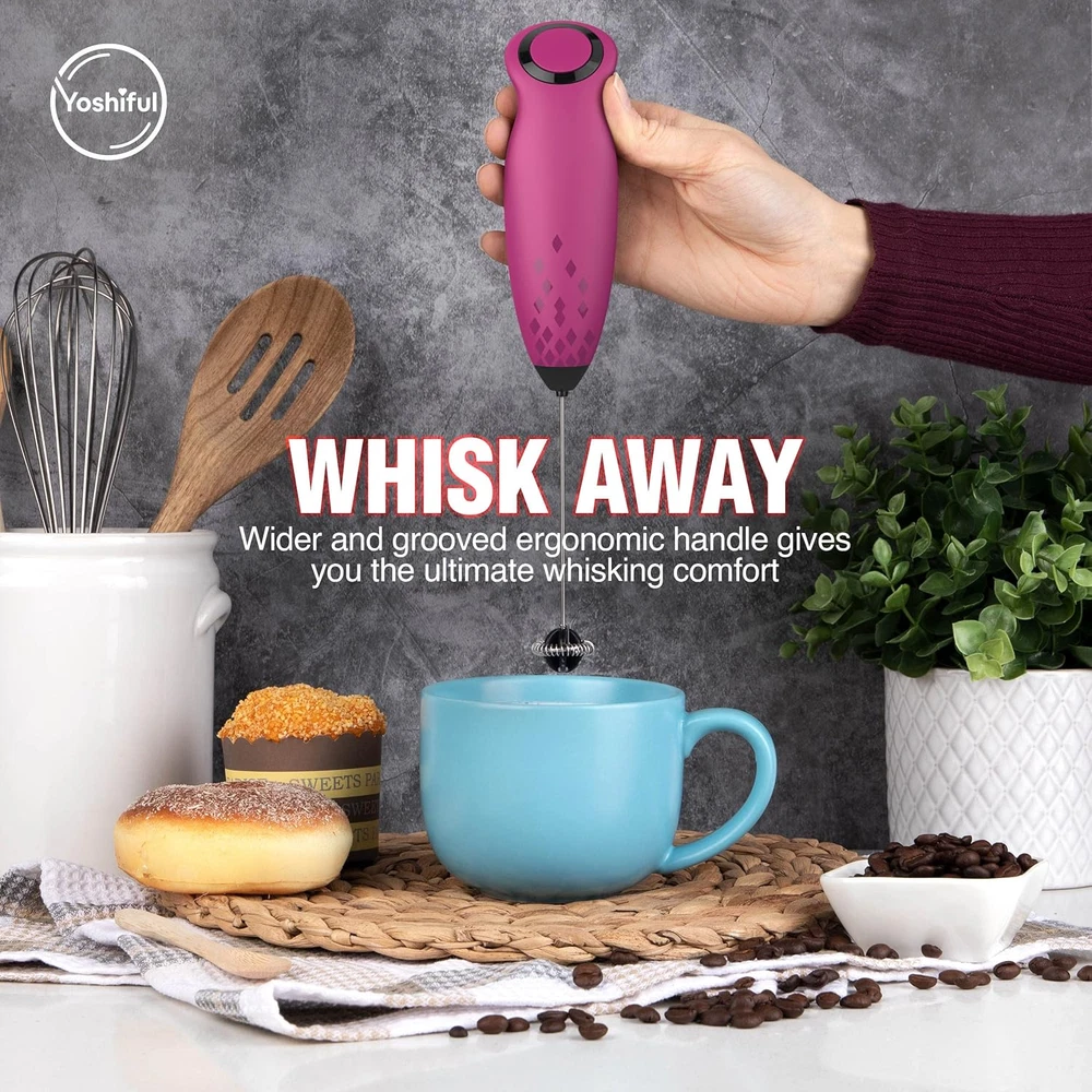 Milk Frother for Coffee with Deluxe Stand - Coffee Frother Handheld Foam Maker f