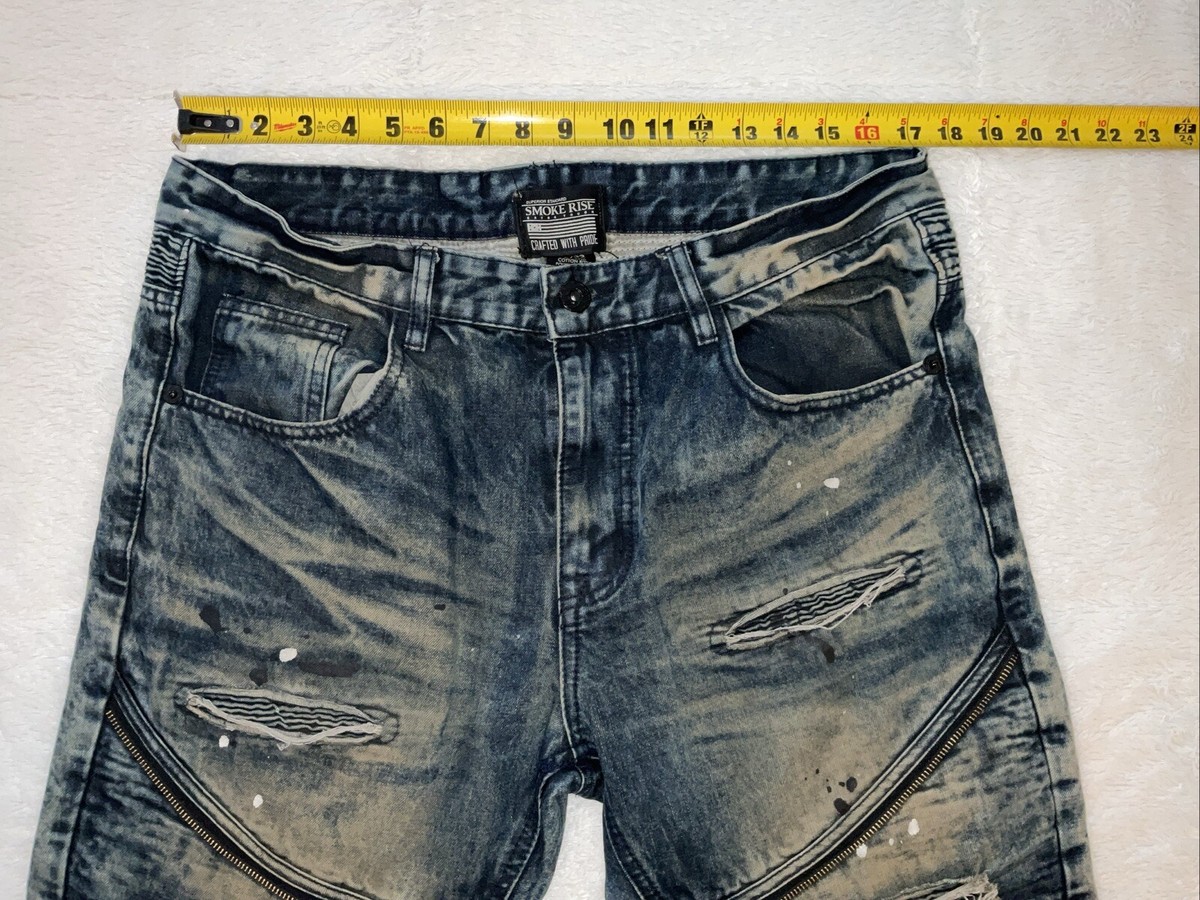 Smoke Rise Jeans Tapered Mens 36x32 Blue Denim Zippers Graphitti 