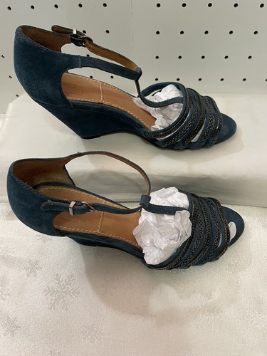 Bacio 61 Suede Blue & Silver Wedge Shoe Women’s Sz 8m 34.00 - Picture 2 of 8