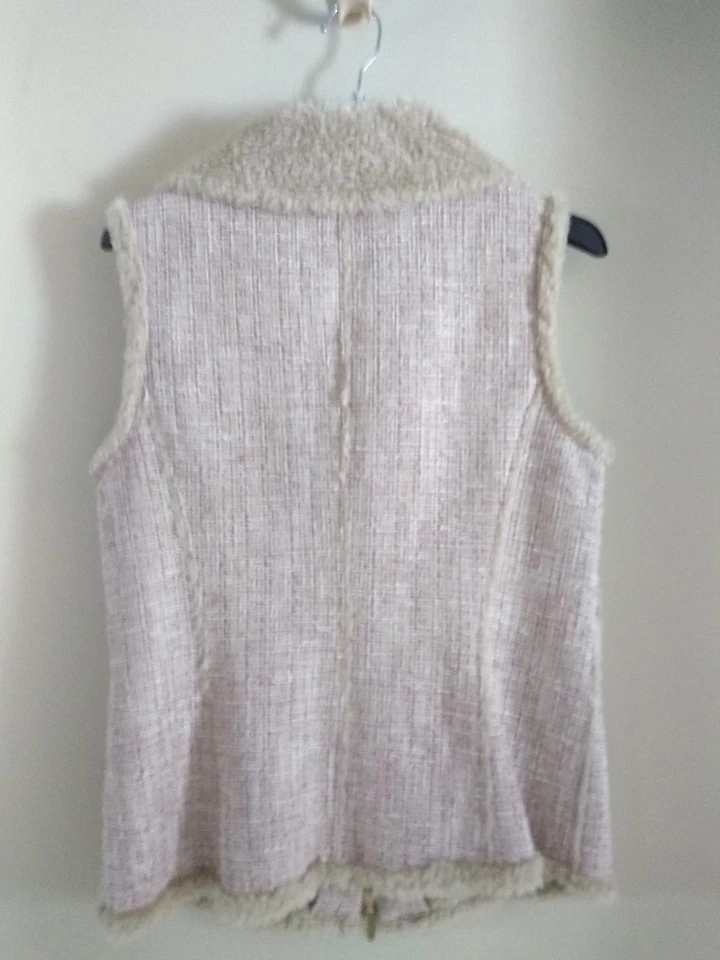 Chaleco DANA BUCHMAN Rosa Beige Boucle Tweed Sherpa Forrado Cremallera Frontal Talla 6 Foto 2 de 4