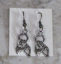Pair of Silver Dangling Earrings, Heart Shaped, Hook Closure, 1.5"