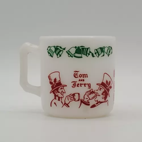 Vintage  1960’s Hazel Atlas Tom Jerry Auld Lang Syne  Milk Glass Cup Mug Egg Nog