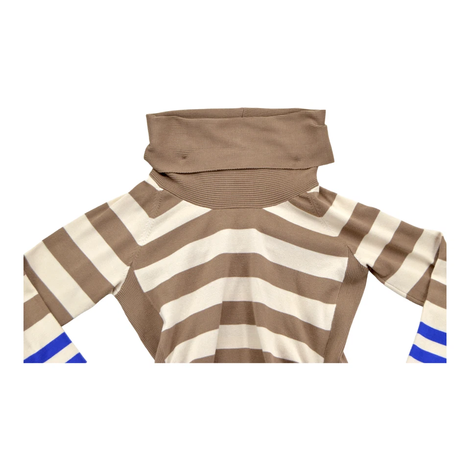 The Limited Sweater Small Cream Tan Blue XL Cowl Neck Striped Ruched Sides - Image 2 of 3