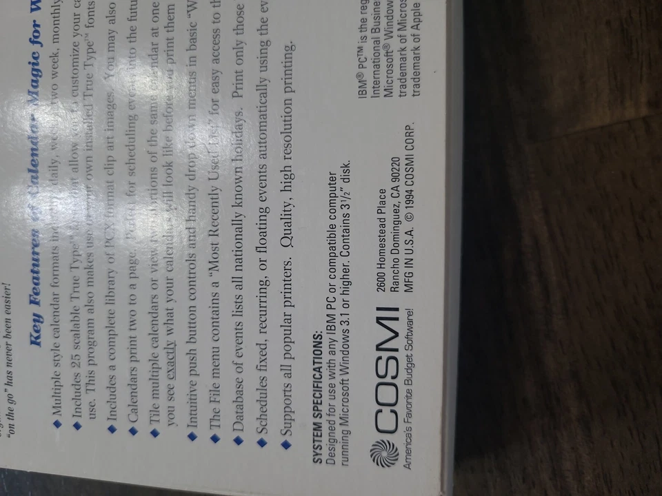 Rare VTG Tech Calendar Software 1994 IBM PC Compatibles Windows 3.1 or higher - Image 4 of 4