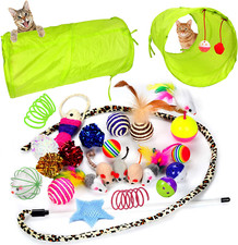 24 Cat Toys Kitten Toys Assortments, 2 Way Tunnel, Cat Feather Teaser - Wand Int