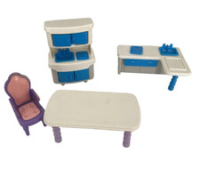 Vintage Kitchen Dollhouse Furniture Doll Pretend Play Set Plastic Table Sink  