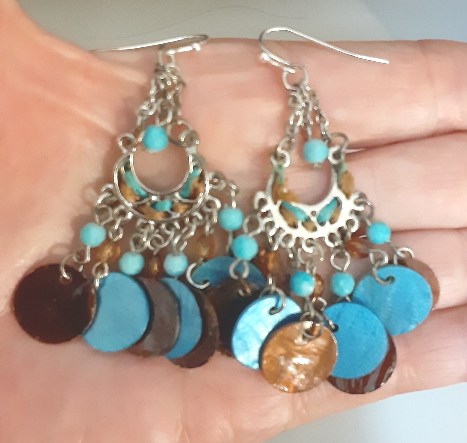 Abalone Shell 2.5 inch Disc Dangle Chandelier Ear… - image 2