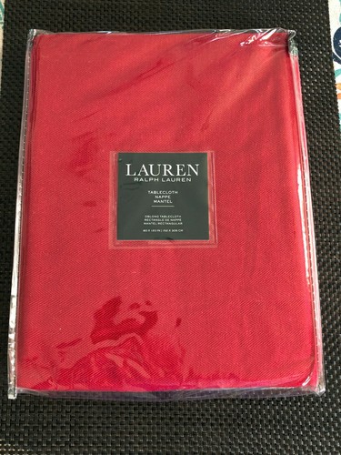 Ralph Lauren TUXEDO POMEGRANATE Red Herringbone 60 x 120" Tablecloth--NWT