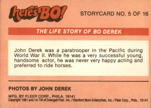 Here's Bo Fleer 1981 Trading Card Complete Your Set You Pick Bo Derek - Picture 50 of 106