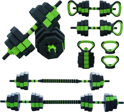 4 in 1 44LBS Adjustable Weight Dumbbell Set Barbell Kettlebell Home Gym Fitness