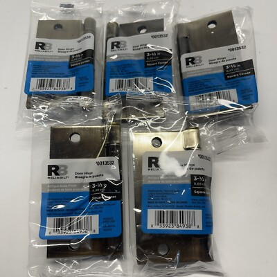 #ad Lot Of 5 RELIABILT 3 1 2 in H x Square Antique Brass Mortise Interior Door Hinge $14.99