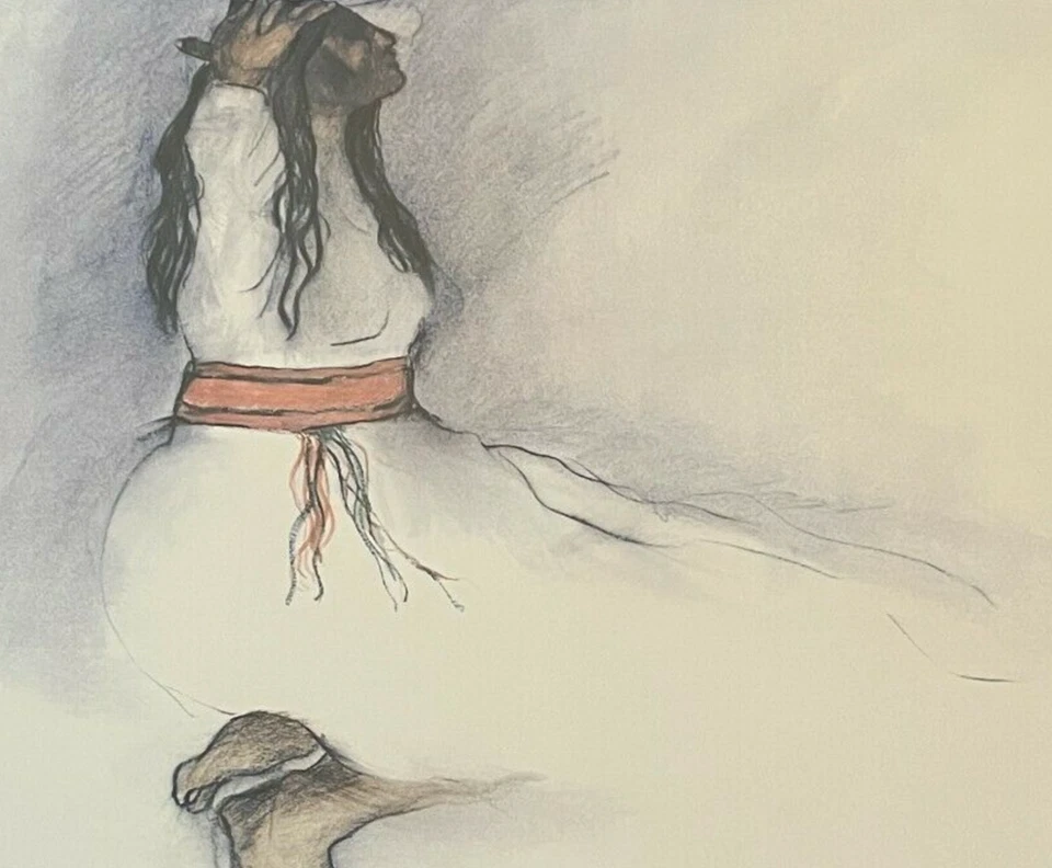 RC Gorman “Mujer con Cinturón Rojo” Firmado Reproducción Impresión 22.5x25.5” Enmarcado Foto 2 de 4