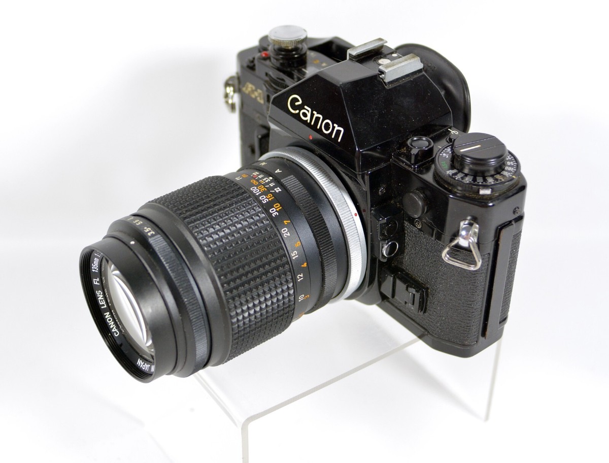 Canon A-1 35mm SLR Black Camera w/Canon FL 135mm f/3.5 Lens [EXC