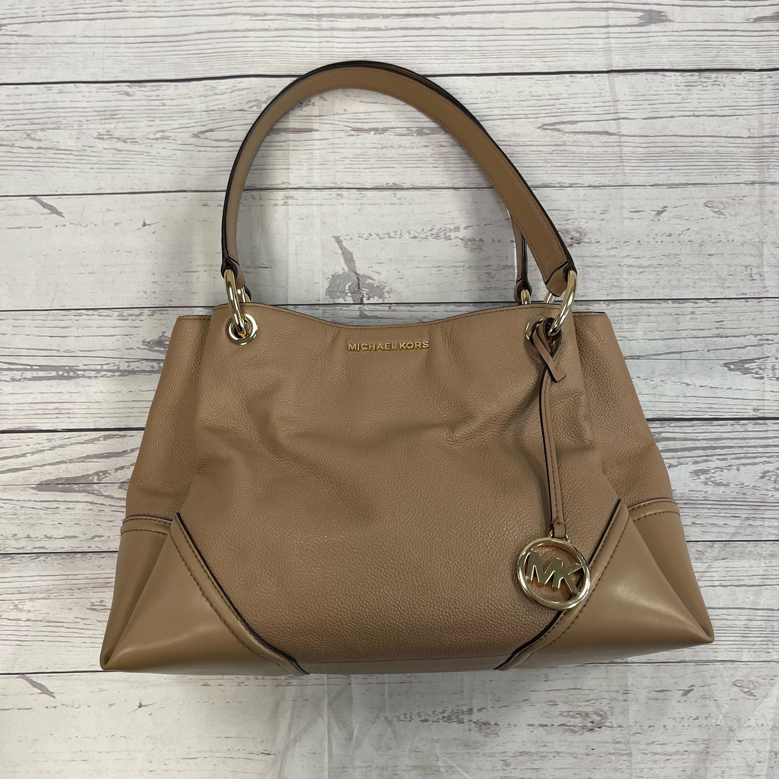Michael Kors Nicole Tan Large Leather Shoulder Purse 35H9GNIE3L