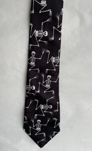 Mens Tie Skeleton Studio Necktie Tie Polyester Black Dancing Skeleton 60" - Picture 2 of 4
