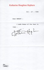KATHARINE HEPBURN SIGNED LETTER ON LETTERHEAD        WOMAN OF YEAR 1942      JSA