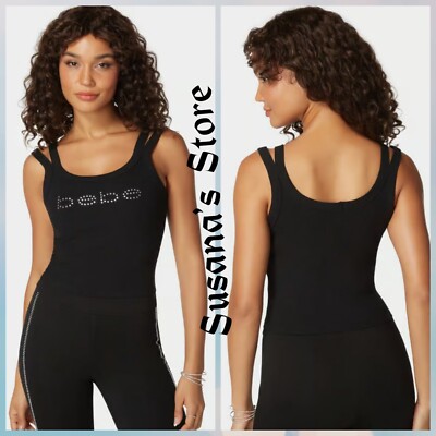 NWT Bebe SIZE L Logo Double Strap Single Stone Rib Top Sexy a must have!!