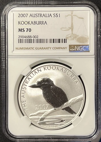2007 $1 Australia Kookaburra 1 oz Silver Coin NGC MS 70