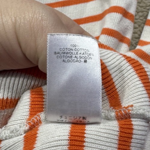 Petit Bateau Shirt Girls 18 ans White Orange Stripes Double Button Shoulder Knit - Picture 7 of 14