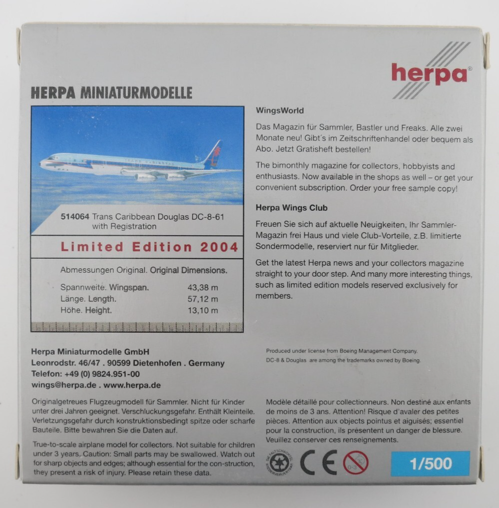 Herpa Trans Caribbean Airways Douglas DC-8-61 Model - 1:500