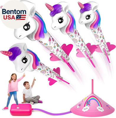 Unicorn Rocket Launcher for Kids, 4 Unicorns Outdoor Toys for Girls, Christmas E