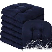 Outdoor Chair Cushions Set of 6 Waterproof Sun Protection Square Tufted Overs...
