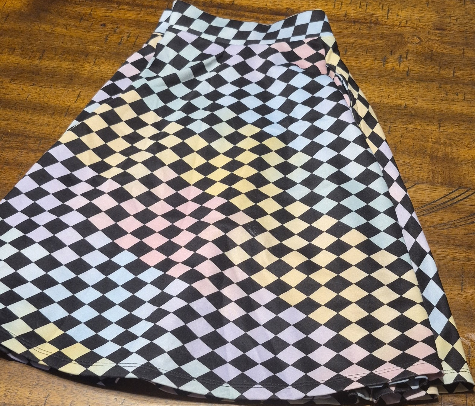 Hot Topic Multicolor Pastel Diamond Knit A-Line Knee Length Skirt Size L