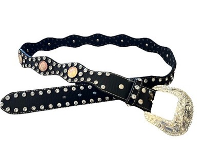 Nocona Western Womens Belt Rhinestones Studded Black Concho  display picture 2