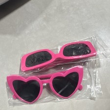 Girls Pink Heart Sunglasses Set, 2 Pairs Full Rim Plastic Frames