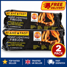 FlameFast Instant Lighting Firelogs 2 Pack Up To 2 Hours Ready To Burn Fireplace
