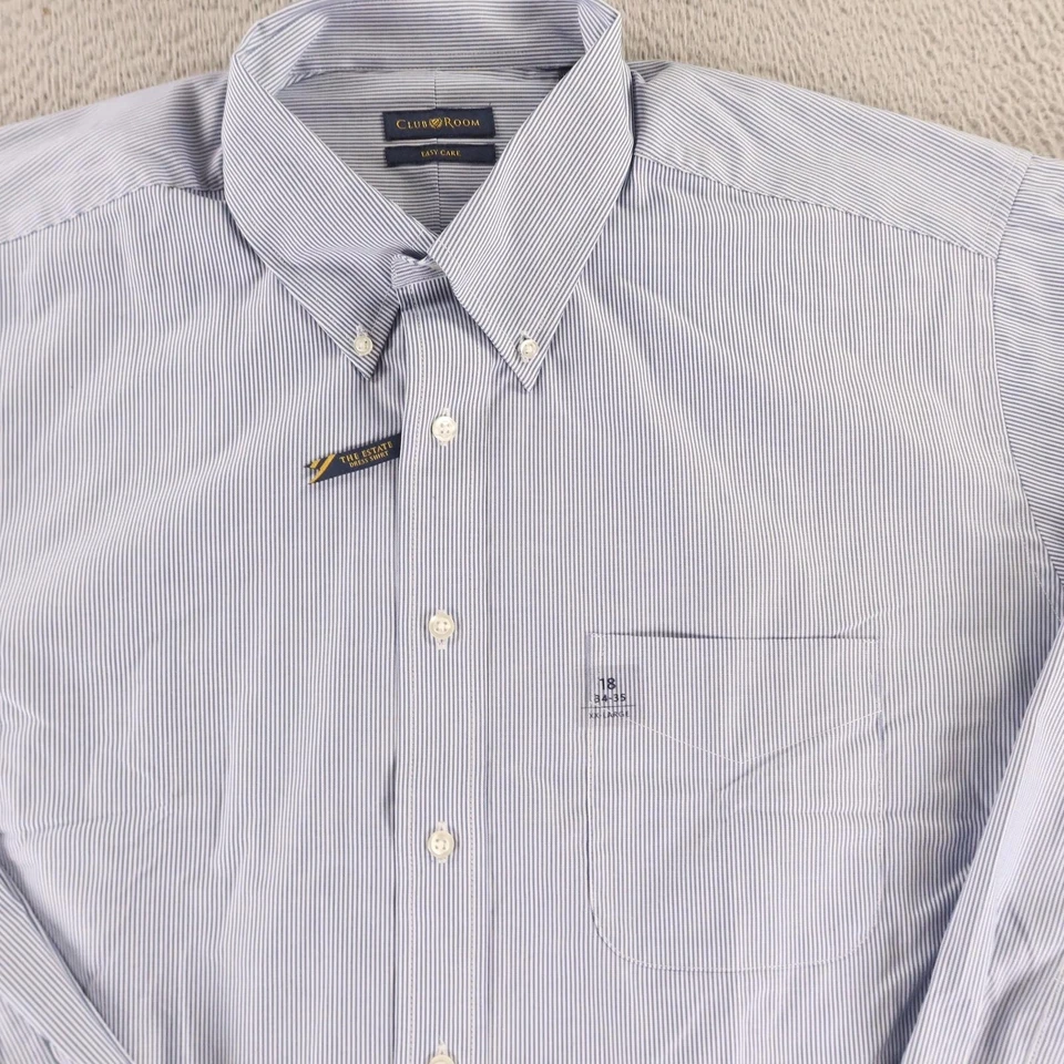 Camisa Oxford Para Hombre 2XL 18 Azul Blanco Rayas Abotonada Fácil Cuidado Algodón NUEVA Foto 2 de 4