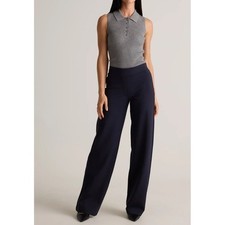 Quince Ultra-Stretch Ponte Trouser Navy Wide Leg Career Minimalist Womens 10 NWT
