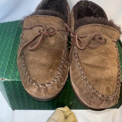 LL Bean Wicked Good Moc Deerskin Lined Size 10 Wide Men, Brown