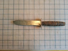 Combat/Survival Knife With Stacked Leather Grip And Copper Fittings