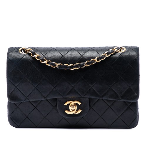 Chanel Small Classic Lambskin Double Flap Pre-Loved Shoulder Bag Black