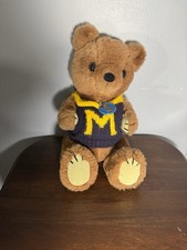 Vintage R Dakin 1981 Teddy Brown Bear Plush Jointed University Of Michigan Vest