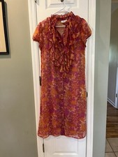 Saint Tropez Women’s vibrant Ruffles neck button up shirt with slip dress size M