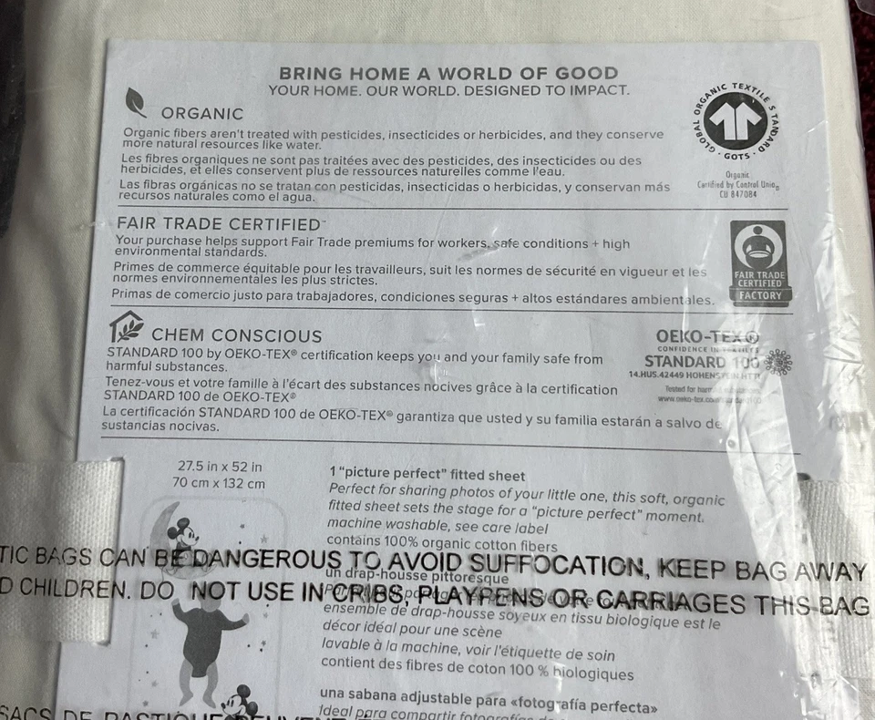 NUEVA Sábana Ajustable Disney Pottery Barn Niños Mickey Mouse Algodón Orgánico Cuna Foto 4 de 4