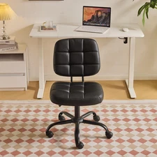 Vingli Small Desk Chair Armless PU Leather Swivel Task Chair Black Adjustable