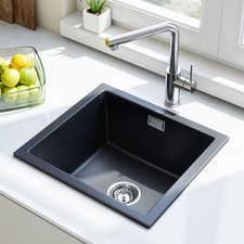 Single Bowl Black Granite Composite Kitchen Sink 450x400x200mm,Scratch-resistant