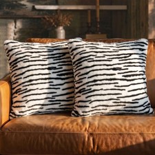 Tiger Print Pillow Cover Black White Plush Throw Cushion Case Hidden Zipper