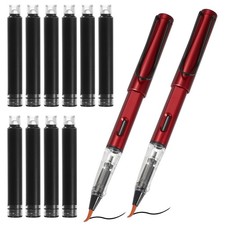 2Pcs Calligraphy Brush Pens with 10Pcs Ink Refill, Red