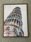 Leaning Tower Of Pisa Wood Framed Canvas Picture 20.5x15.25 Inches