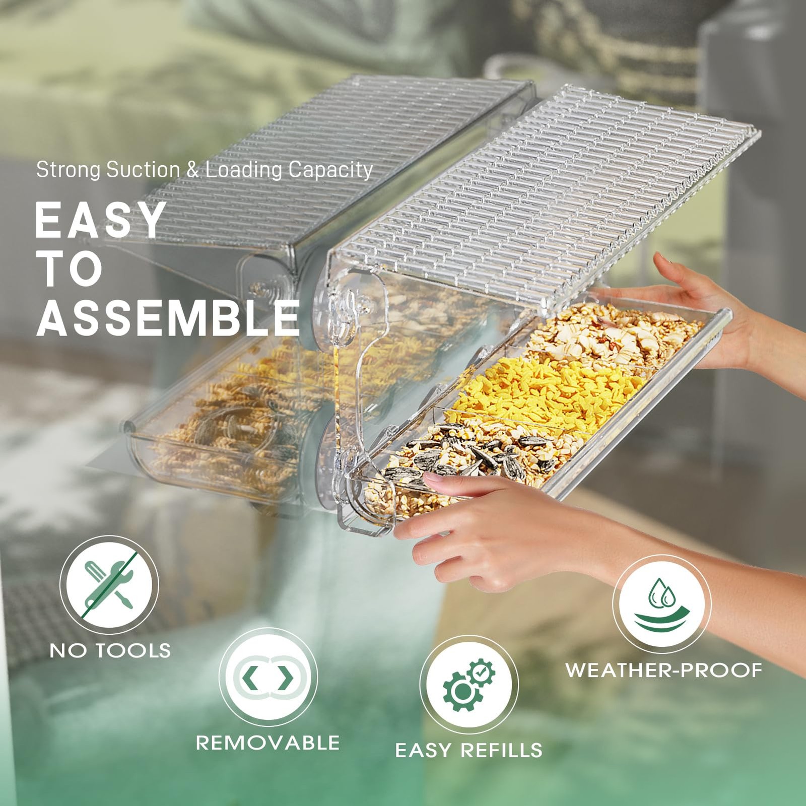 Window Bird Feeder for Outdoors, Clear Bird Feeders Window Mounted with Stron...
